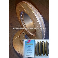 DRILLED SLOTTED & H/D PADS Ford Territory Front Disc Brake Rotors & H/D Pads NEW