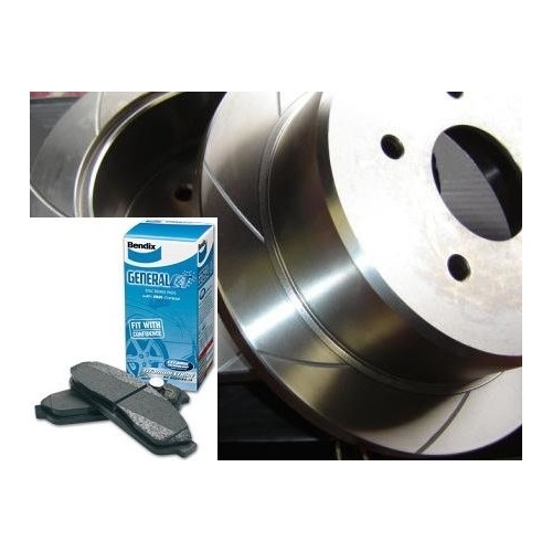 VMAX SLOTTED & BENDIX PADS Commodore VT VU VX VY VZ Rear Disc Brake Rotors SET
