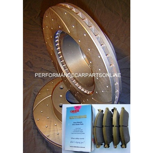 DRILLED SLOTTED Ford BA BF FG BRAKE PULSING FIX Disc Brake Rotors + EXTREME Pads