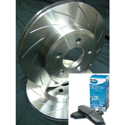 SLOTTED VMAX PAIR with BENDIX PADS Ford BA BF FG Front Disc Brake Rotors NEW