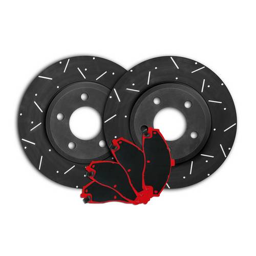 DIMPLED & SLOTTED FRONT Disc Brake Rotors & PADS fit SUBARU WRX Sti BREMBO 03-04